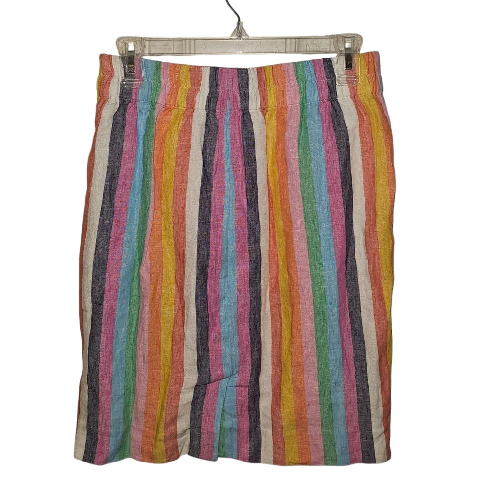 J Crew‎ Linen Pull On Skirt-Womens-XSmall-Rainbow Stripes